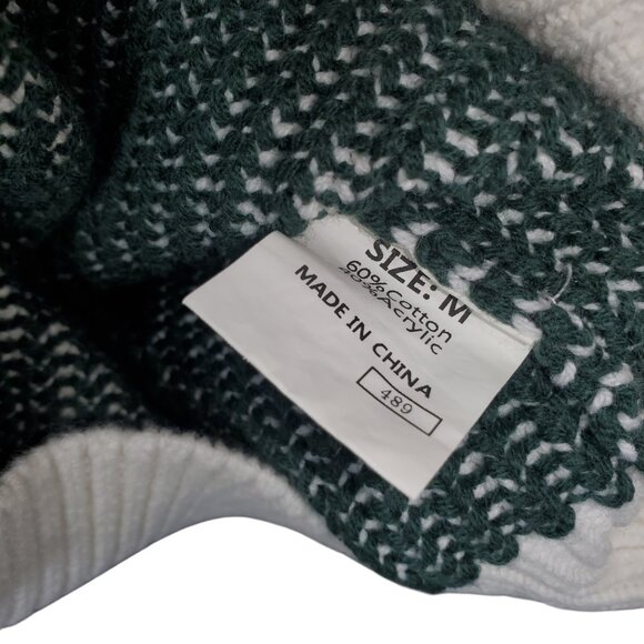 Retro Collared Knit Sweater Women's M White Green Vertical Stripes Pullover - Picture 5 of 5